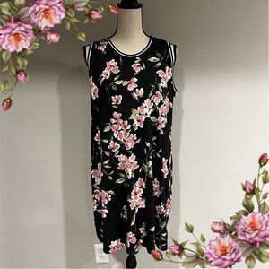 Floral sleeveless high neck a-line swing dress